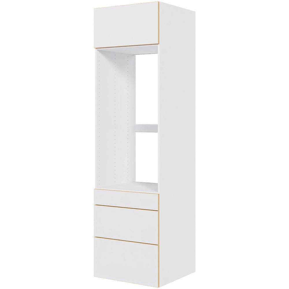 Multi-Living Køkken ekstra højt indbygningsskab til ovn  i White/Oak Line H: 214,4 cm D: 60,0 cm - 1 låge & 3 skuffer deludtræk/softluk - Bredde: 60 cm