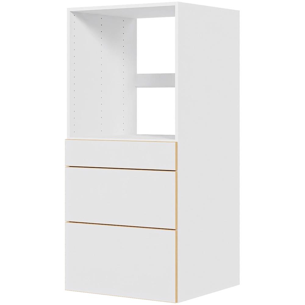 Multi-Living Køkken indbygningsskab i White/Oak Line til ovn H: 131,2 cm D: 60,0 cm - 3 skuffer fuldudtræk/softluk - Bredde: 60 cm